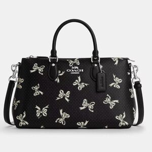 NWT Coach CAA76 Georgia Satchel Bag w Bow Print Coated Canvas&Leather in Black